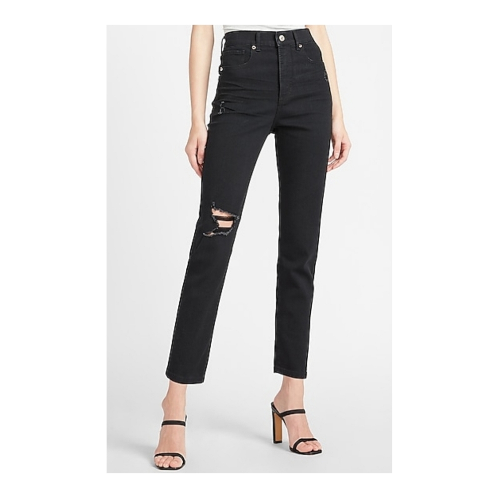 Super high waisted black slim jeans 6 SHORT
